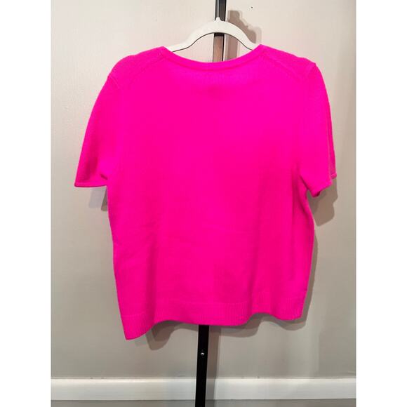 C BY Bloomingdale's 100% 2-Ply Cashmere Short Sleeve Sweater Ultra Pink XL NWT - Picture 3 of 7